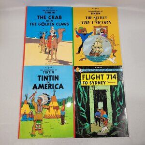 Adventures Tintin 4 Book Lot Herge Egmont Softcover English Cartoon Comics Set